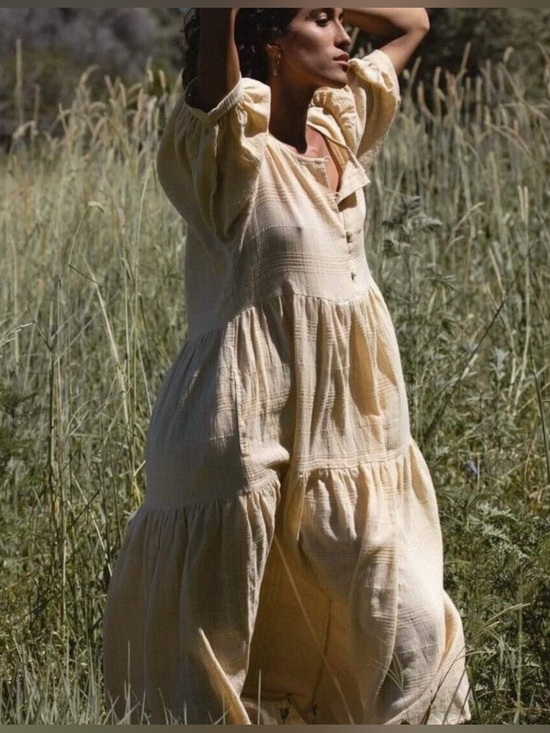 Daughters of India Dresses & Skirts - Daughters of India Ela Dress M Cotton Tiered Chamomile Prairie Trad Wife Boho